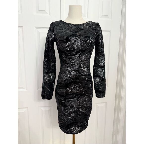 Dress the Population Dresses & Skirts - Dress the Population Lola Womens Black Sequin Velvet Mini Bodycon Dress Small
